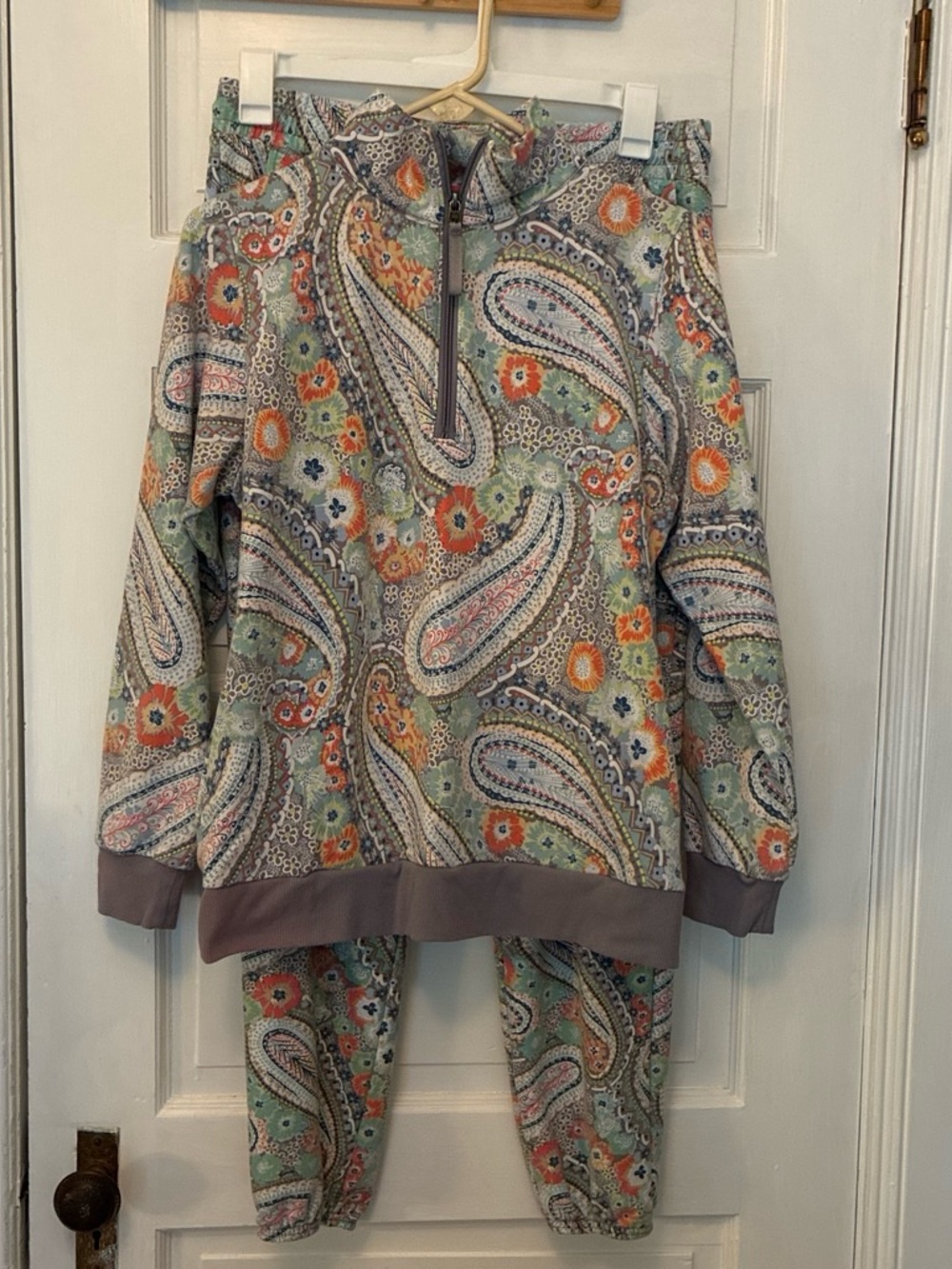 Vera Bradley Paisley Half-Zip Jogger Set in Mint, Orange & Pink Accents